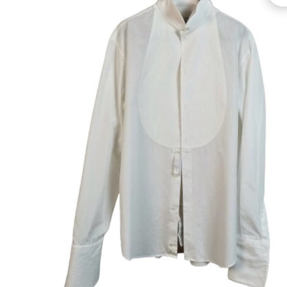 Giorgio Armani Vintage White Cotton Tuxedo Style Long Sleeve Shirt 44/17.5